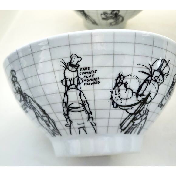 BOWLS-DISNEY-SKETCH BOOK-GOOFY-White-Black-Noodle-Cereal-Soup-Snacks-Set of 4 - Picture 5 of 12
